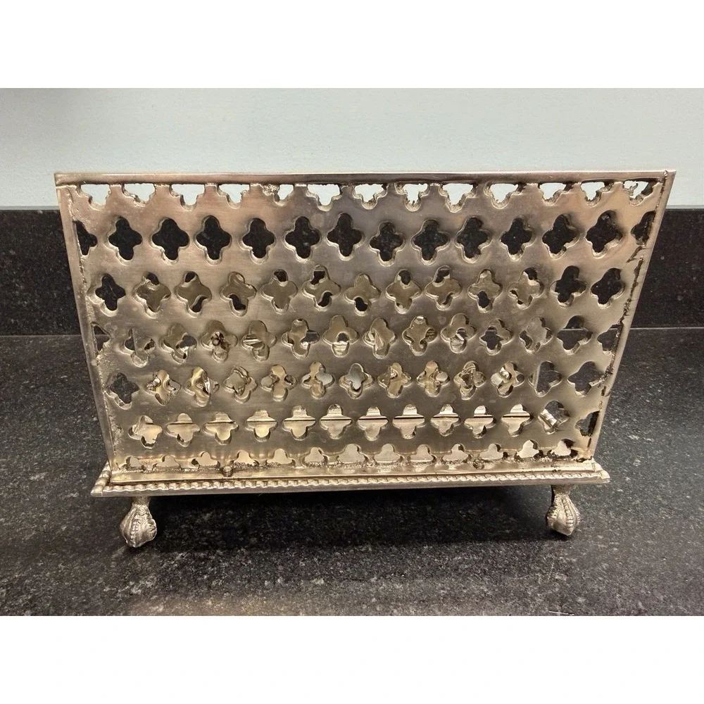 Vintage Silver Plated Double Inkwell Desk Organizer Letter Rack Made in India